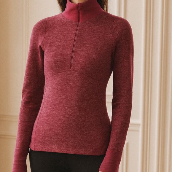 Lululemon Red Maroon Long Sleeve Knit Quarter Zip 4 - Picture 1 of 10